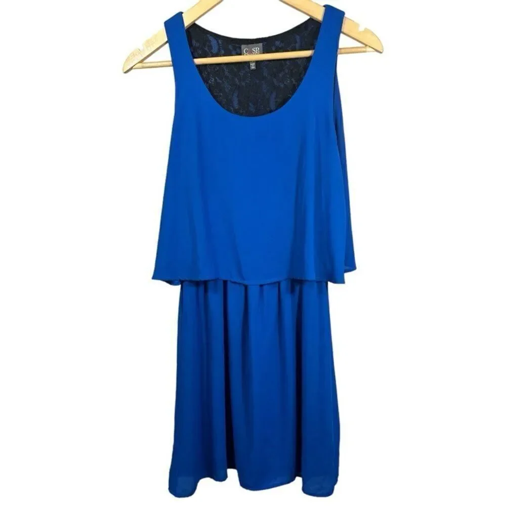 CUSP NEIMAN MARCUS Women's Tiered Overlay Sleeveless Mini Dress Blue Size Small